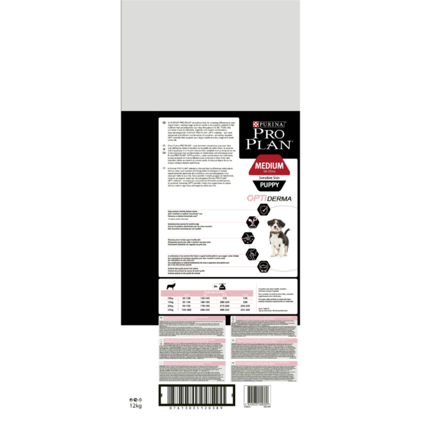PURINA® PRO PLAN® Dog Medium Puppy с OPTIDERMA  за малки кученца от средни породи с чувствителна кожа, суха храна, Сьомга, 12kg - Image 2